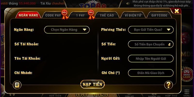 Cách giải quyết nạp tiền TOP88 nhưng không cộng trong tài khoản Các hình thức nạp trong TOP88 rất đa dạng